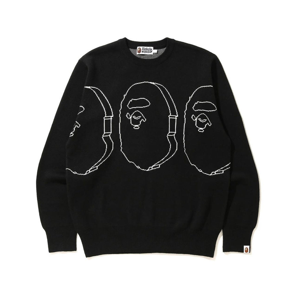 Trendy Brand Knitted Sweater Ape Head Round Neck Pullover Printed Casual Loose Fit Autumn Winter Top