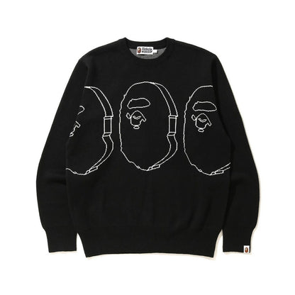 Trendy Brand Knitted Sweater Ape Head Round Neck Pullover Printed Casual Loose Fit Autumn Winter Top