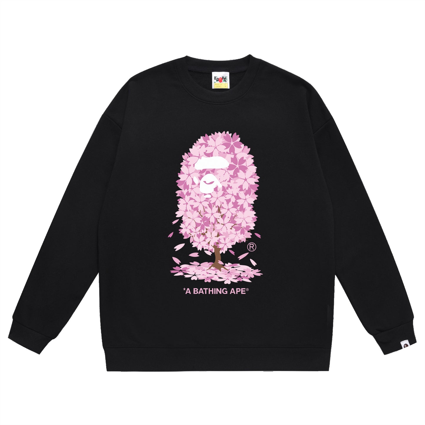 Terry Sweatshirt with Ape Man Letter Print, Unisex, Pure Cotton, Loose Fit, Thin, Crew Neck Pullover Top, Outerwear