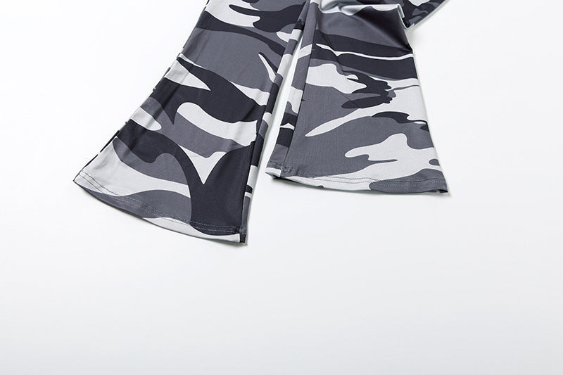 2025 Autumn Women's New Fashion Hooded Camouflage Print Long Sleeve Sports Trendy Slim Fit Long Pants Two-Piece Set