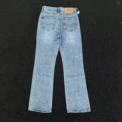 Cleanfit Ice Blue Marble Style Washed Vintage Flared Jeans Distressed Vibes