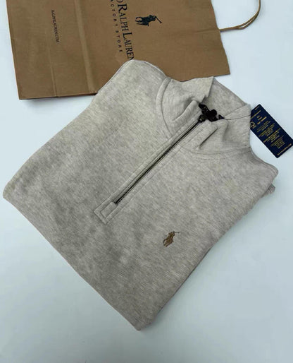 RL Ralph Pony Label Retro Couple Sweatshirt Women Long Sleeve Sweatshirt Men Polo Half Zipper Turn-down Collar Loose American Style