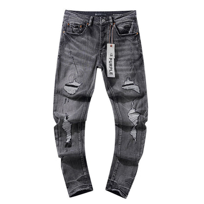 Jeans Washed and Distressed Retro Tattered Jeans Splash Ink Ruffle Handsome and Beautiful Style