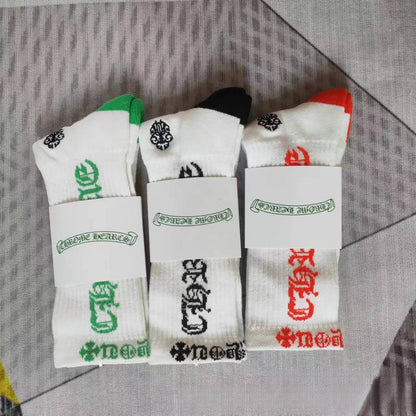 GM CHeart Socks CH Striped Letter Red Lip Embroidery Logo Towel Bottom Sports Trendy Socks