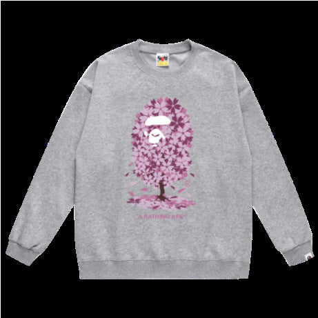 Terry Sweatshirt with Ape Man Letter Print, Unisex, Pure Cotton, Loose Fit, Thin, Crew Neck Pullover Top, Outerwear