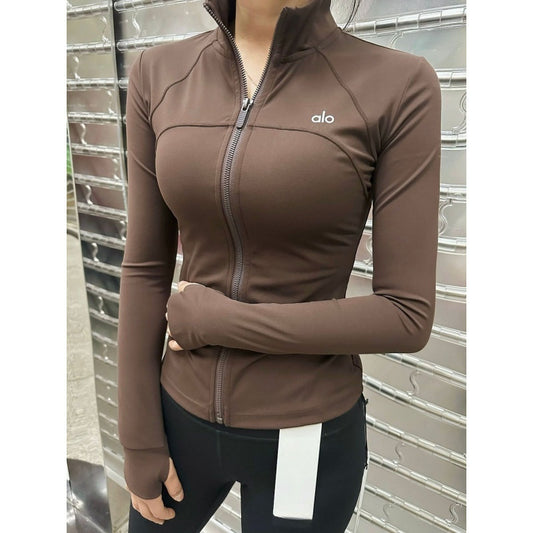 A-L-O Yoga Yoga Wear Stand Collar Sports Jacket Women Slimming Versatile Fitness Wear Stretchy Tight Long Sleeve