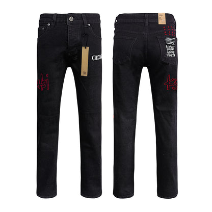 Men's KSB Jeans Straight Leg Ripped Stretch American High Street Casual Men's Jeans