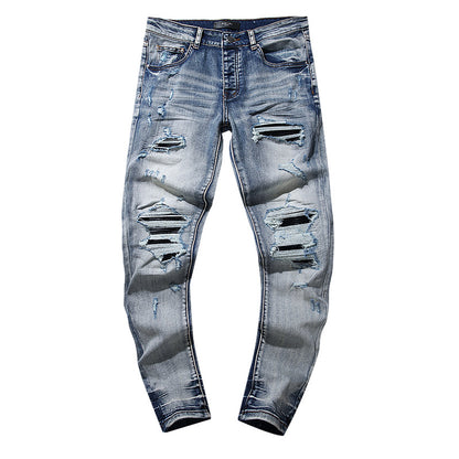 Jeans Washed and Distressed Retro Tattered Jeans Splash Ink Ruffle Handsome and Beautiful Style