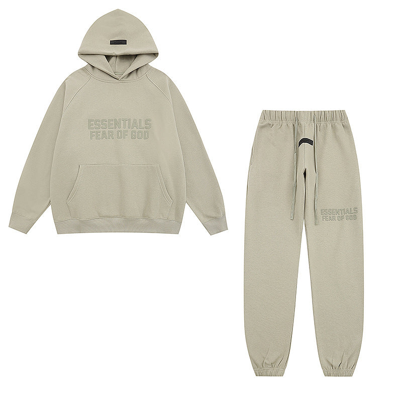 FQG Double-Line ESSENTIALS Hooded Sweatshirt with 3D Silicone Letter Print Unisex Loose Hoodie