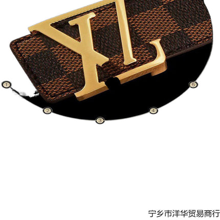 New Men's Belt Smooth Buckle Waist Belt Letter Youth Plaid Pattern Belt Korean Style Trendy Casual Versatile