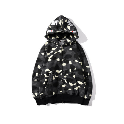 Baby Apee Shark Camouflage Hooded Cardigan Zipper Fashion Brand Comfortable Men's Women's Pullover Coat