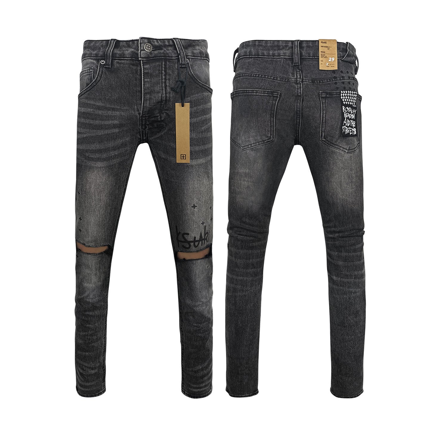 Men's KSB Jeans Straight Leg Ripped Stretch American High Street Casual Men's Jeans
