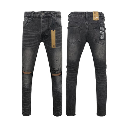 Men's KSB Jeans Straight Leg Ripped Stretch American High Street Casual Men's Jeans