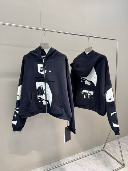 High-Quality ERD Melancholy Rich Second Generation Hooded Sweatshirt Washed Vintage Distressed Jacket Autumn Winter Zipper Coat