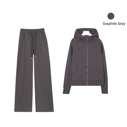 LULU Embroidered Hooded Zipper Cardigan Slim Fit Sweatshirt Set Fleece Lined Full Zipper Cardigan Jacket Gold Label