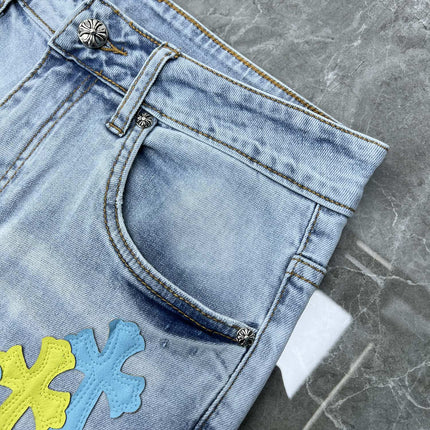 24ss Ch Heavy Industry Cross Patch Denim Shorts Couple Shorts