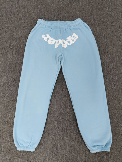 [Fleece Lined]Young Thug American Style Brand Sp5DER 555555 Spider Web Foam Print Casual Unisex Sweatpants