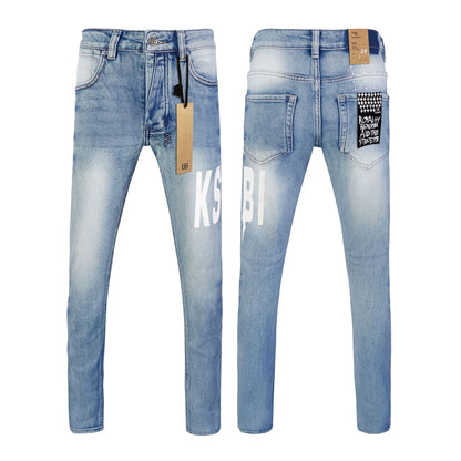 Men's KSB Jeans Straight Leg Ripped Stretch American High Street Casual Men's Jeans