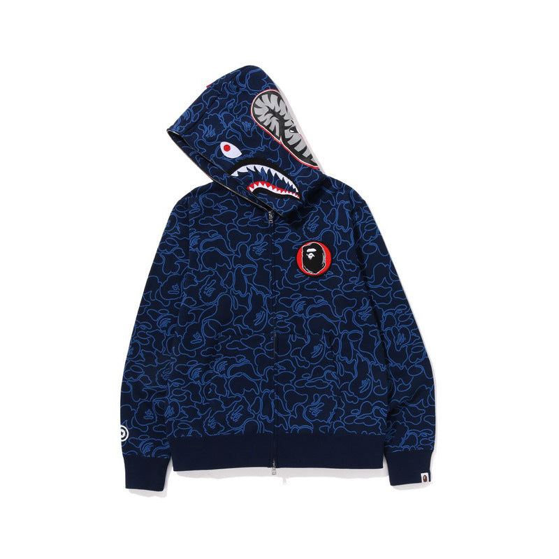 Shark Head Hoodie for Men Camouflage Full Print 30th Anniversary Pure Cotton Thin Fleece Hooded Sweatshirt