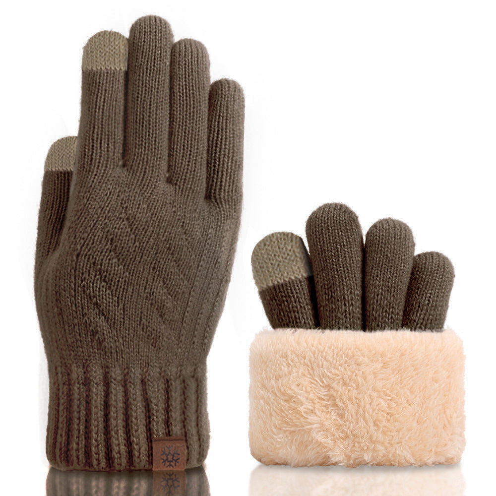 Fleece-lined Thick Twist Knitted Gloves Men's Cold-Proof Touch Screen Warm Gloves Wool Outdoor Windproof Gloves Winter