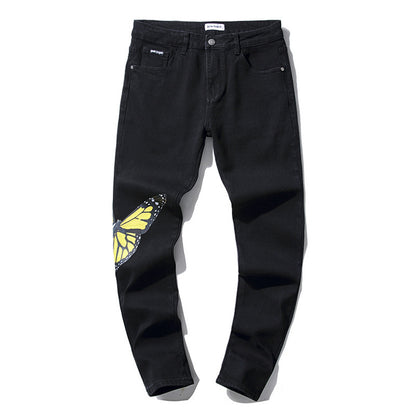 Jeans Washed and Distressed Retro Tattered Jeans Splash Ink Ruffle Handsome and Beautiful Style