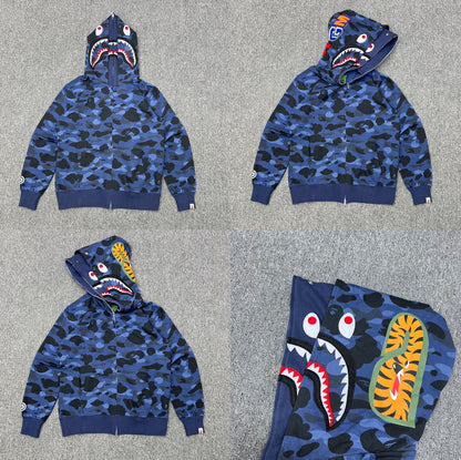 Fashion Brand Shark Camouflage Zipper Sweater Men and Women Couple Loose Cotton Fleece-lined Hooded Cardigan Coat Men