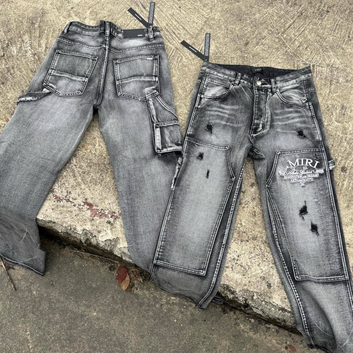 GMAMI New Logging Jeans Embroidered Washed Ripped Jeans Long Pants Unisex