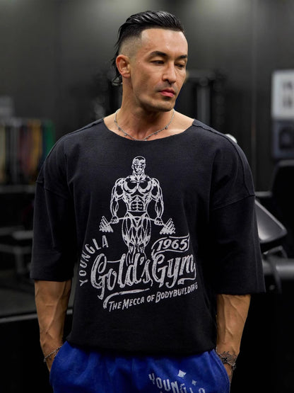 YOUN-GLA Collaboration GOLD'S Summer New Men's T-Shirt Jogger Sports Fitness Cotton Loose Short Sleeve