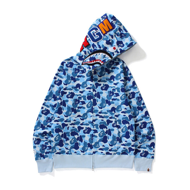 Baby Apee Shark Camouflage Hooded Cardigan Zipper Fashion Brand Comfortable Men's Women's Pullover Coat