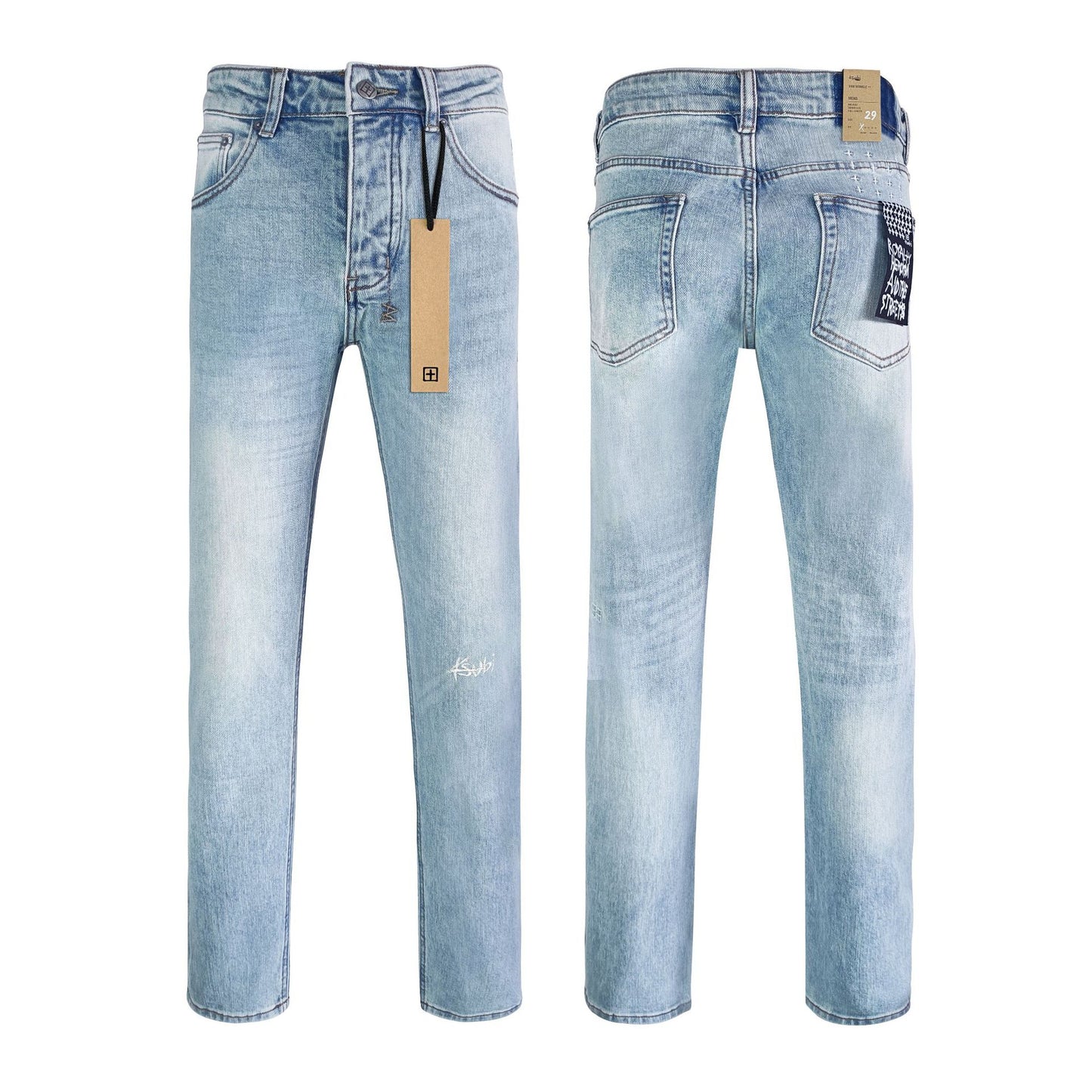Men's KSB Jeans Straight Leg Ripped Stretch American High Street Casual Men's Jeans