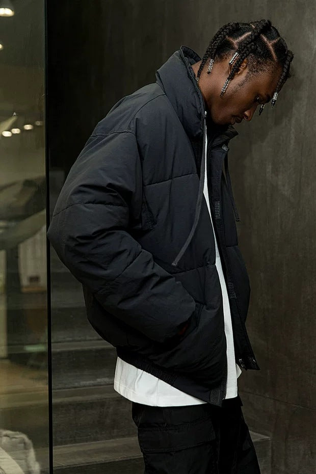 GmabcdFEAR OF GOD Double Stitch ESSENTIALS Solid Color Thickened Cotton Jacket Pure Black