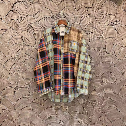 Carhartt Pure Cotton Brushed Embroidered Logo Plaid Element Heavyweight Frayed Edge Shirt for Men and Women Couples