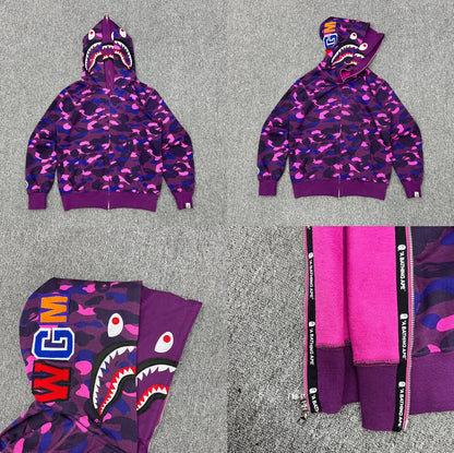 Fashion Brand Shark Camouflage Zipper Sweater Men and Women Couple Loose Cotton Fleece-lined Hooded Cardigan Coat Men