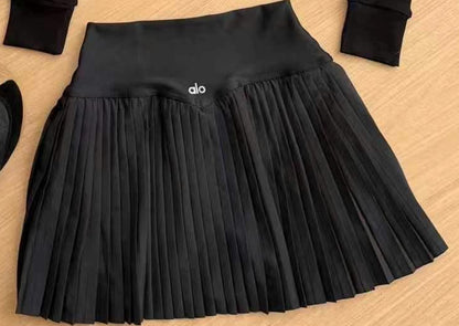 A-L High-Quality Hooded Zipper Jacket and Pleated Skirt Set Two-Piece Slim Fit Versatile Yoga Sports