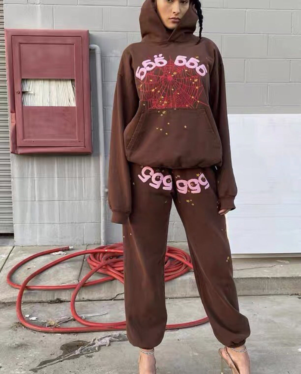 Sp55der High Quality Spider Web Foam Letter Loose Men's and Women's Suits Pants