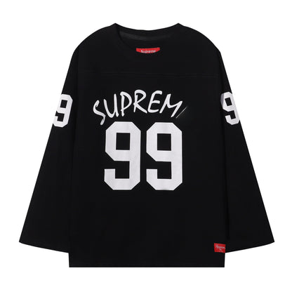 ss25supreme Crew Neck Short Sleeve American Style Trendy Classic Football Shirt Patchwork Ribbed High Street Top T-Shirt Unisex