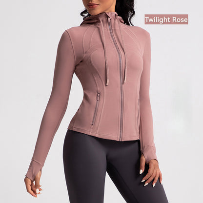 Athena Liu hooded yoga jacket for women, slim fit, zipper, running, fitness, sports jacket