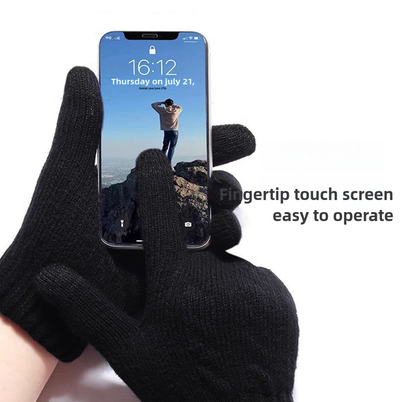 Fleece-lined Thick Twist Knitted Gloves Men's Cold-Proof Touch Screen Warm Gloves Wool Outdoor Windproof Gloves Winter