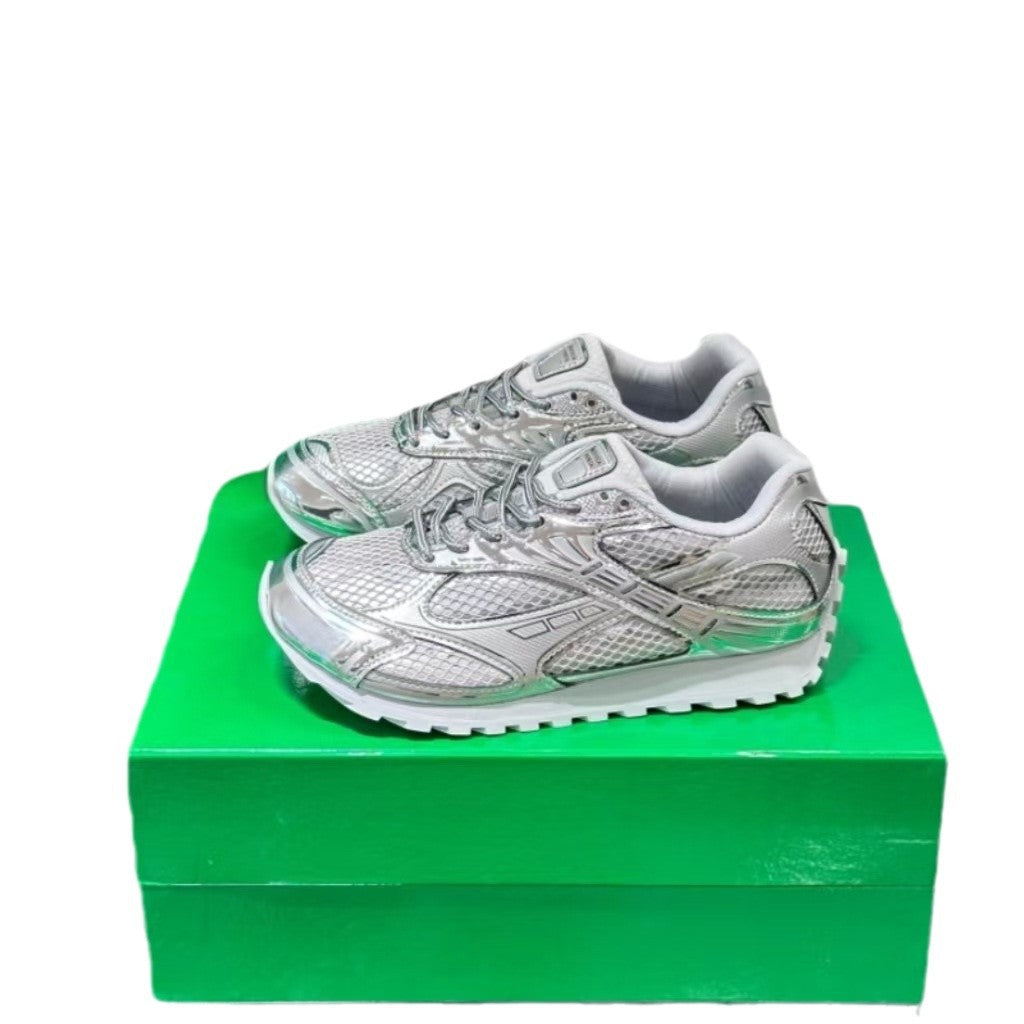 GMabcd New Casual Genuine Leather Mesh Patchwork Dad Shoes Versatile Fashion Couple Lace-up Sneakers