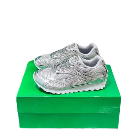GMabcd New Casual Genuine Leather Mesh Patchwork Dad Shoes Versatile Fashion Couple Lace-up Sneakers