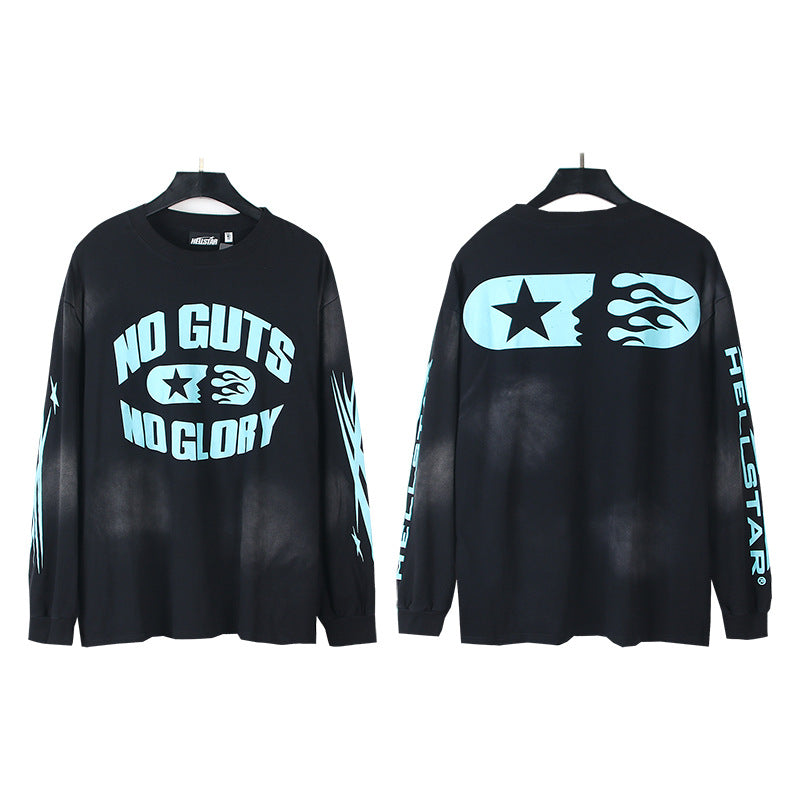 2025 Summer New American Fashion Brand Male and Female Couples Wear plus Size Loose Pullover Long Sleeve T-shirt Teenagers