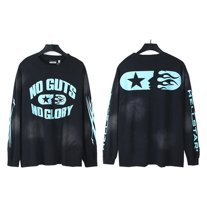 2025 Summer New American Fashion Brand Male and Female Couples Wear plus Size Loose Pullover Long Sleeve T-shirt Teenagers