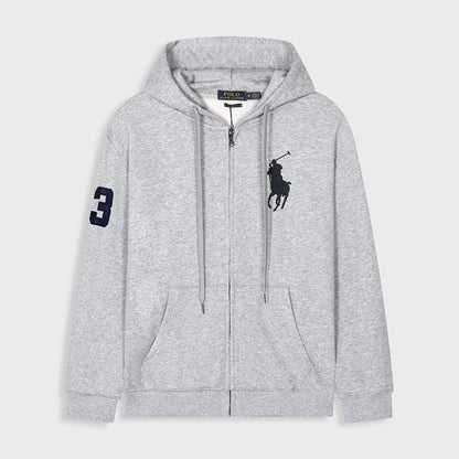 GMabcd Spring and Autumn Thin Pony Hooded Sweatshirt RL Cardigan Zipper Embroidery Loose Plus Size Paul POLO Jacket