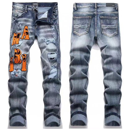 GMAM Heavy Craft Washed Distressed High Street Embroidered Unisex Jeans