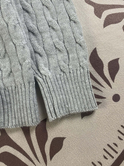 RL Raff Pony Label Autumn Winter Warm Cable Knit Zipper Sweater Cardigan Women Embroidered Cable Cardigan Men