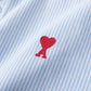 Trendy Brand Am* Small Heart Embroidered Shirt Casual Loose Fit Unisex Couple Style Amy Cotton Long Sleeve Top