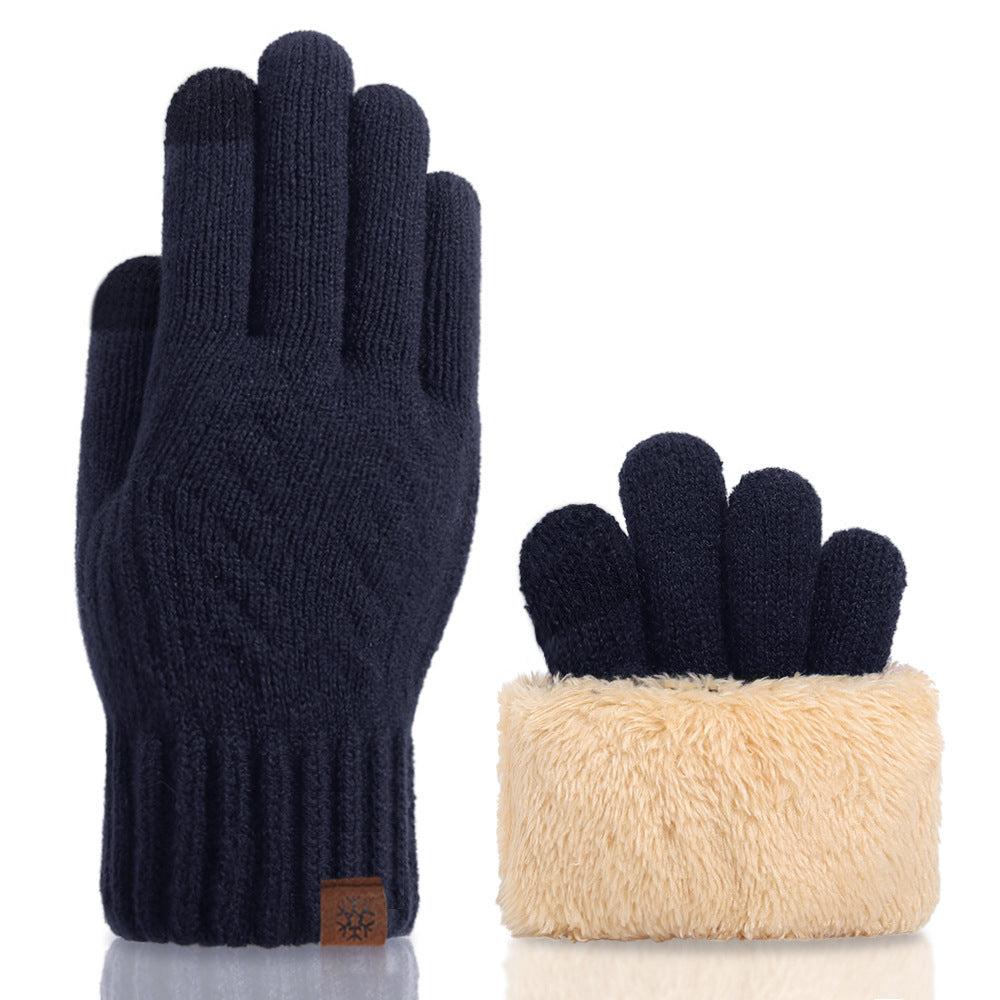 Fleece-lined Thick Twist Knitted Gloves Men's Cold-Proof Touch Screen Warm Gloves Wool Outdoor Windproof Gloves Winter