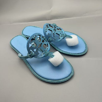 TB Women's Slippers 2025 Summer New Diamond Flip-Flops Beach Foreign Trade  Large Size Sandals Slippers