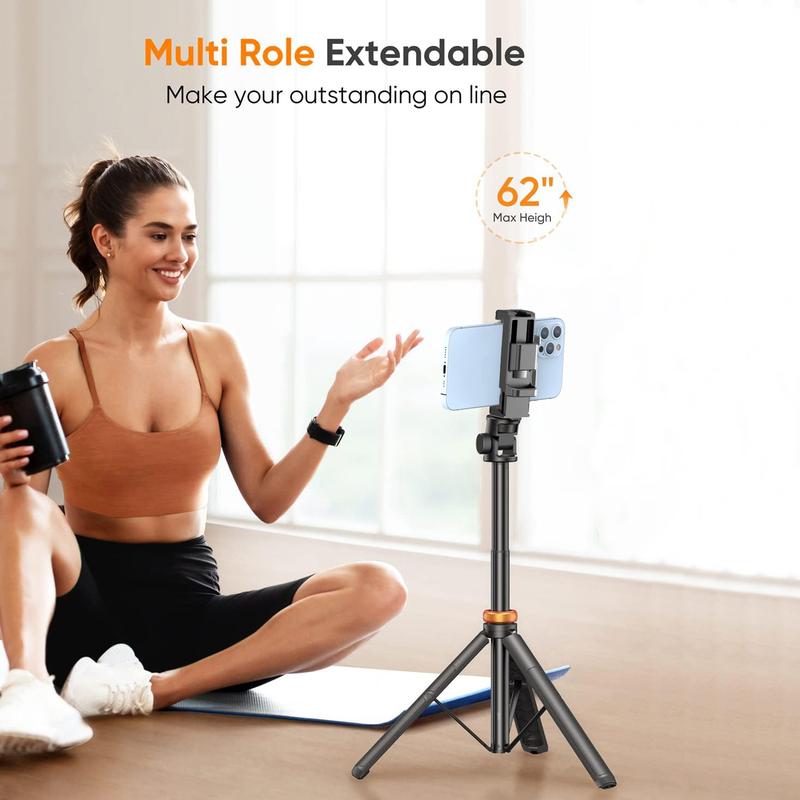 62" Phone Tripod for iPhone/Android & Selfie Stick with Remote, Upgraded Stand, Compatible with iPhone 16/15/14/13, Travel-Friendly & Stable