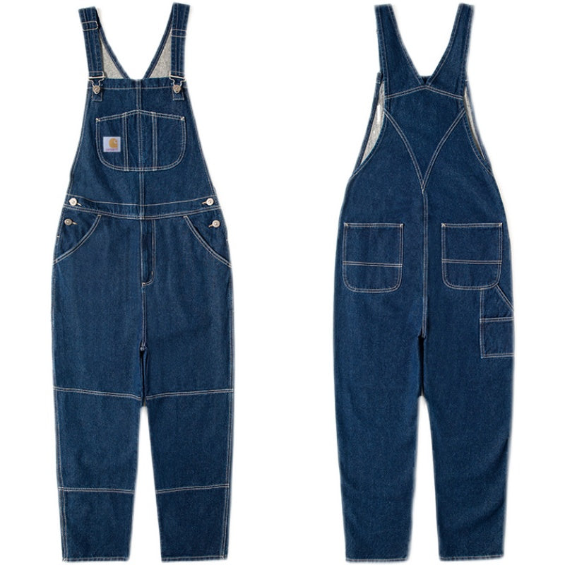 GMTTY Overalls for Men and Women Couples, Spring and Autumn Loose Straight-Leg Denim Jumpsuit